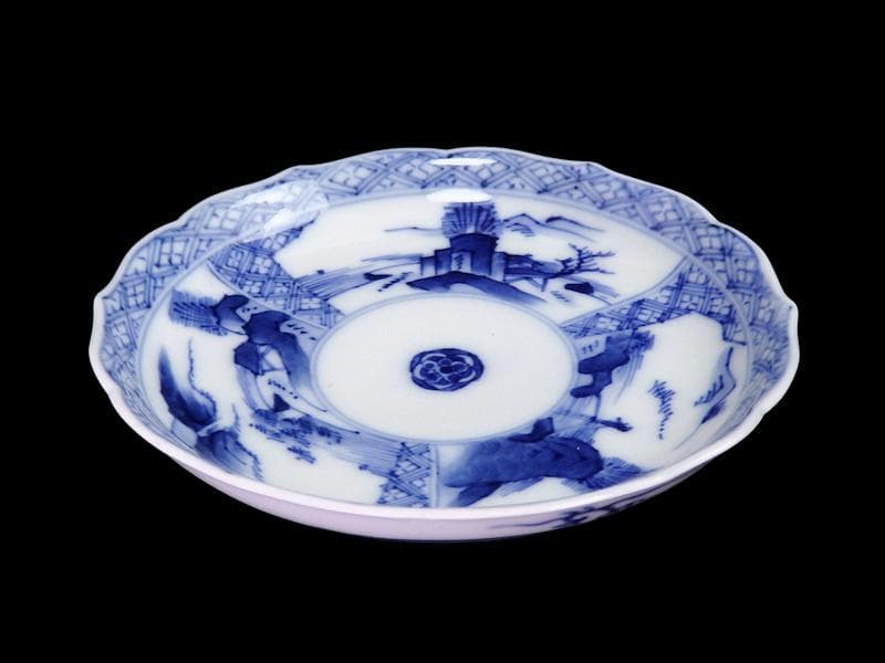 平戸　伊万里　立正堂製　割絵　山水紋の図　4寸皿　５枚　D083AS-DBi