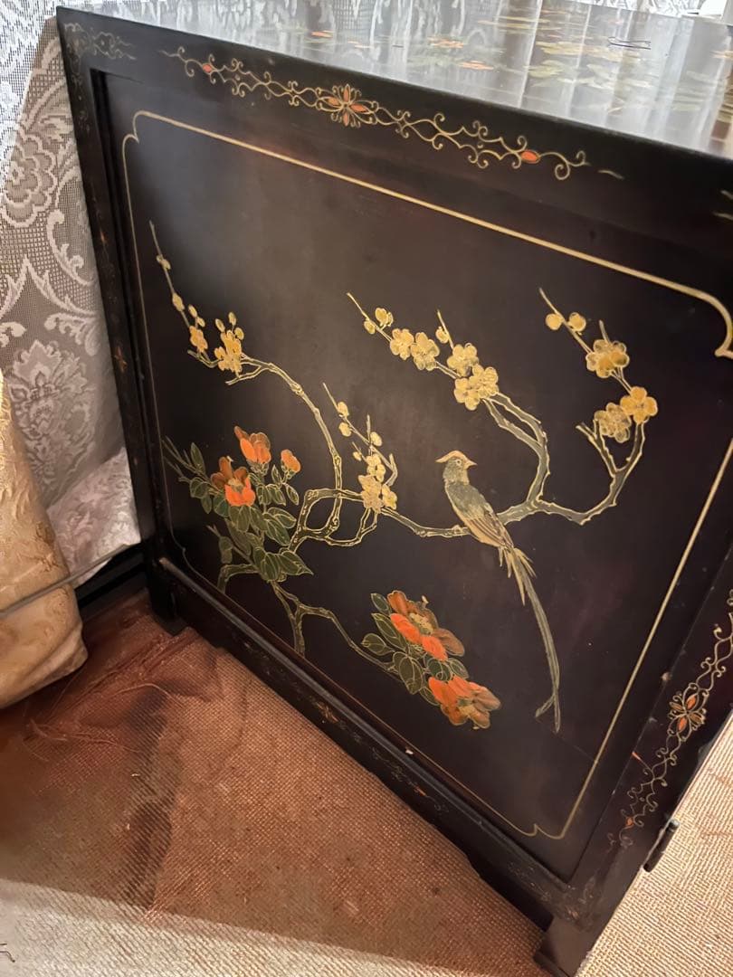 ヴィンテージ　玉細工　金彩　漆細工　ベッドサイドチェスト　骨董家具　上海製
