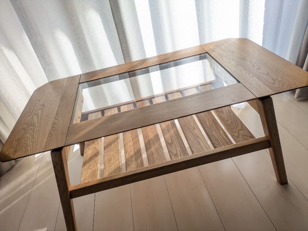 【美品】keyuca ケユカ マライカガラステーブル ローテーブル ナチュラル