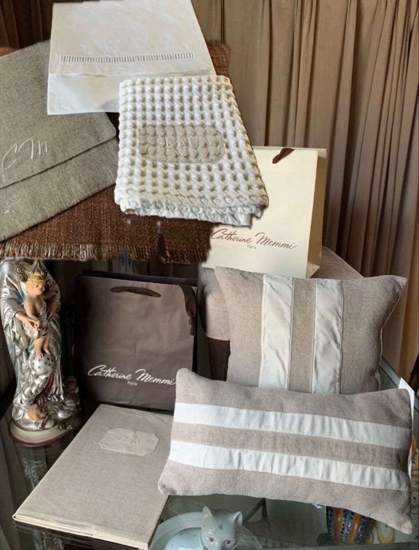 カトリーヌメミ　ビンテージ麻クッション2個と麻ノートカバー・サシェ入れ6点セット