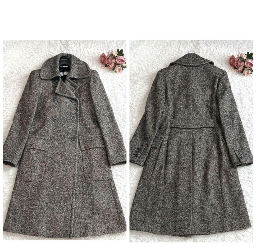 銀タグ マックスマーラ ウールコート ロング ダブル ビッグカラー ヘリンボーン