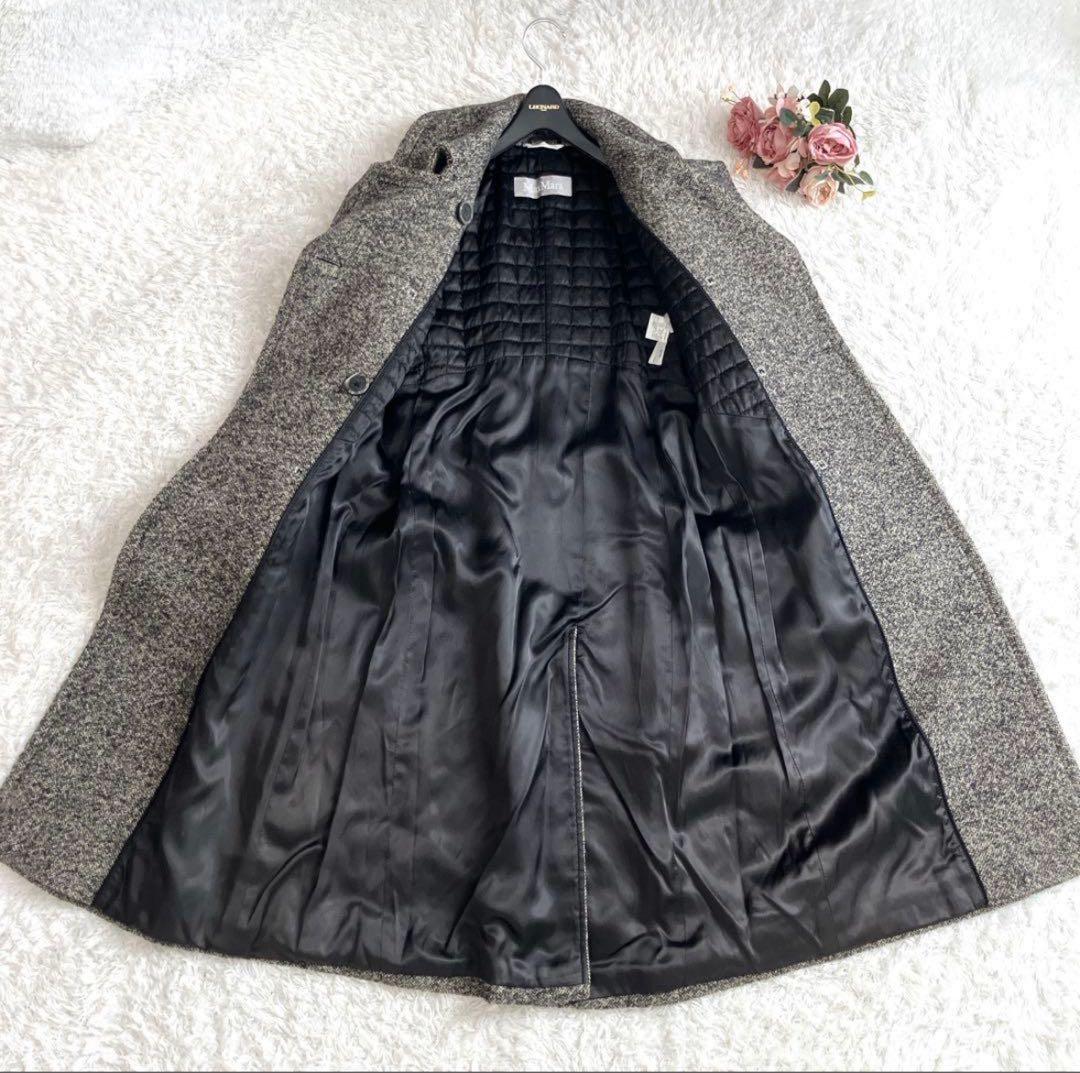 銀タグ マックスマーラ ウールコート ロング ダブル ビッグカラー ヘリンボーン