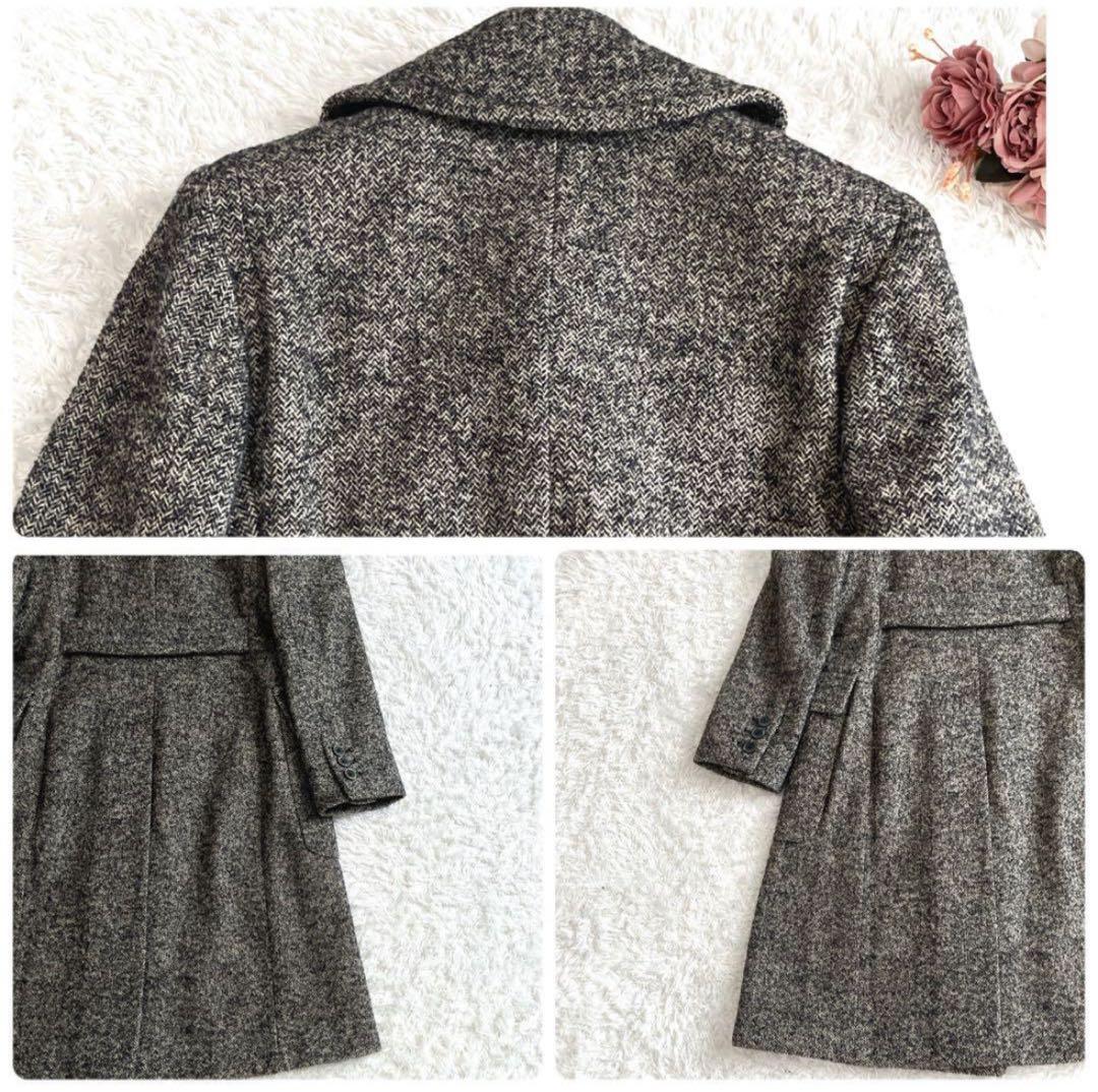 銀タグ マックスマーラ ウールコート ロング ダブル ビッグカラー ヘリンボーン