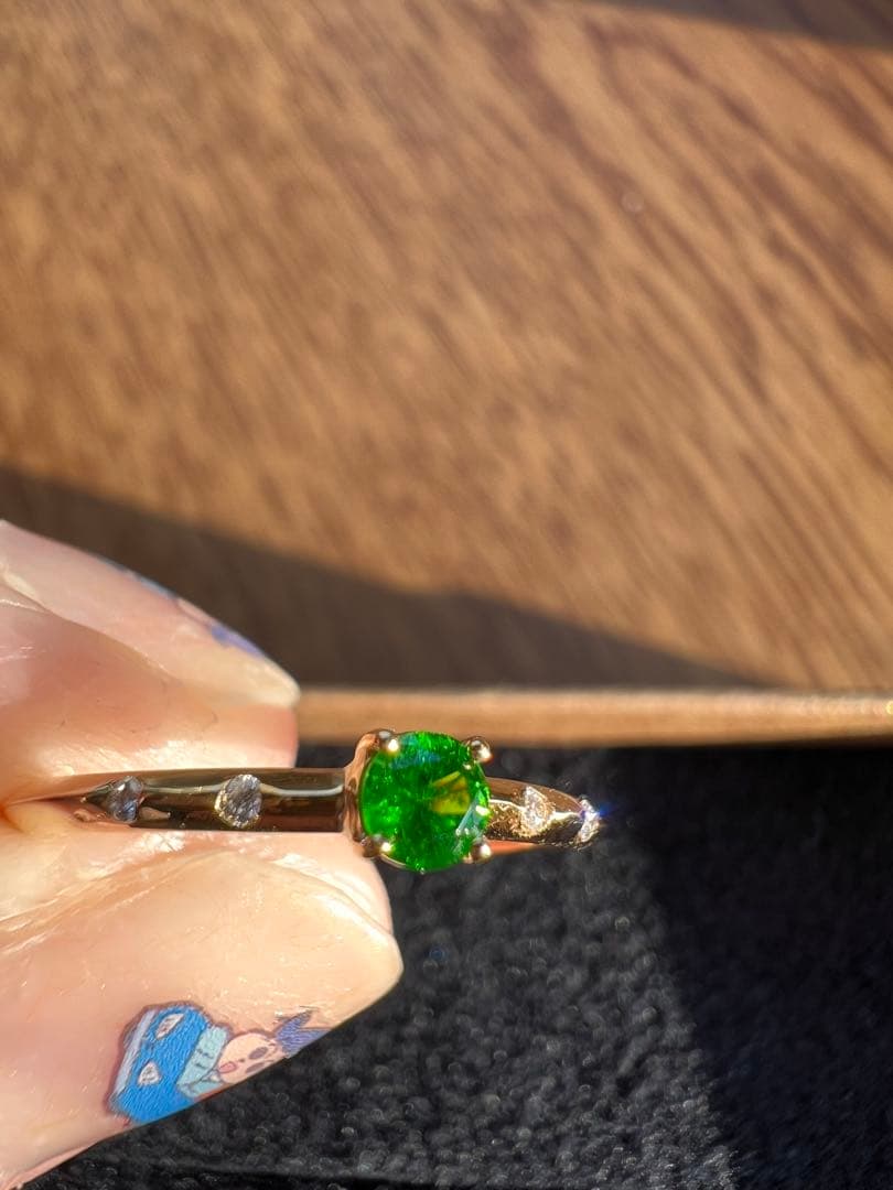 ホーステール入り デマントイドガーネット リング k18 YG 11号