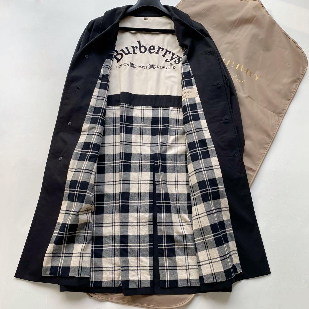 近年　バーバリー　襟袖裏ノバチェック　ロゴ刺繍　ステンカラーコート　ガーメント