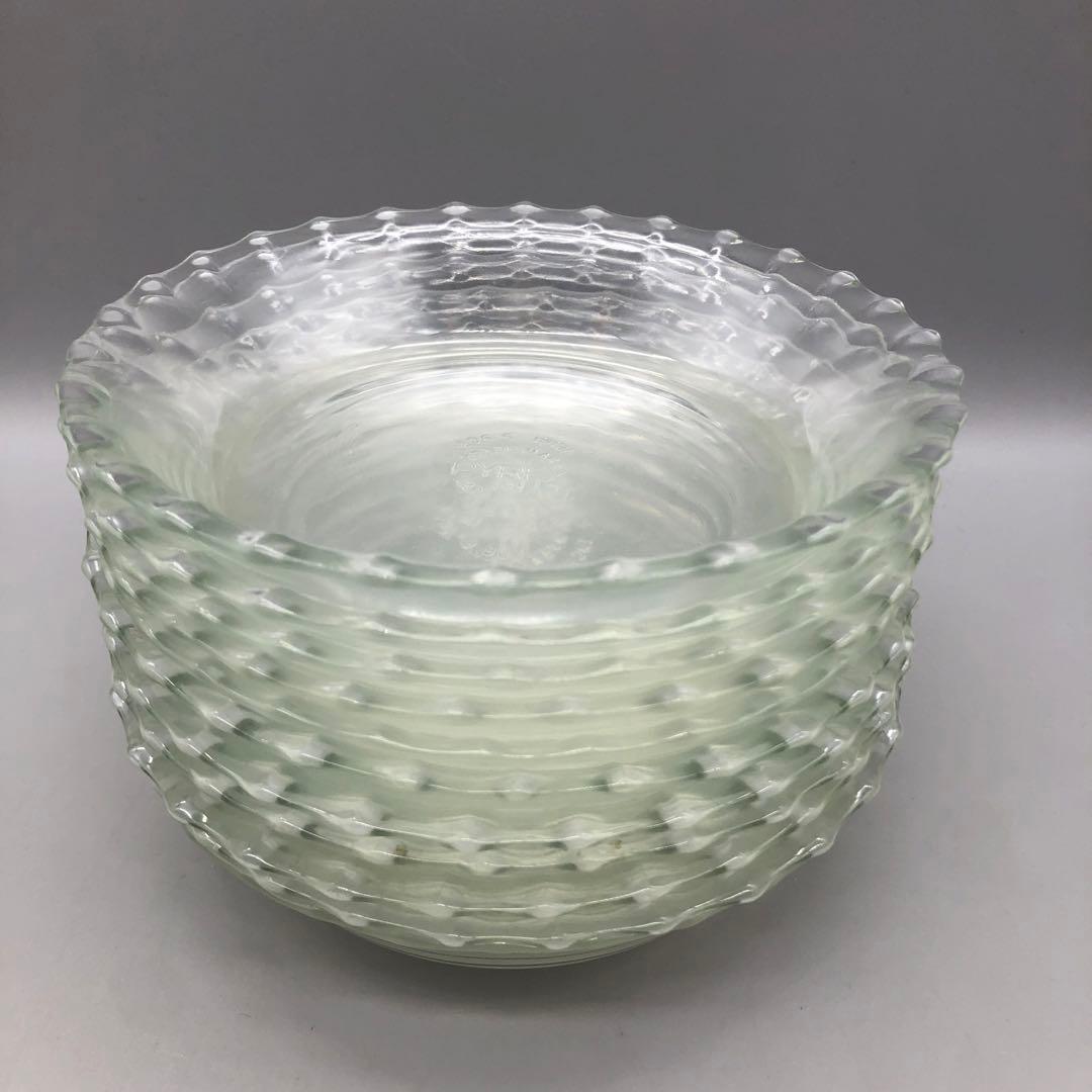 アメリカUSA製オールドパイレックス耐熱ガラス波型ビンテージ皿15cmx11枚