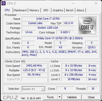 Intel Core i7 10700 CPU 【動作確認済】