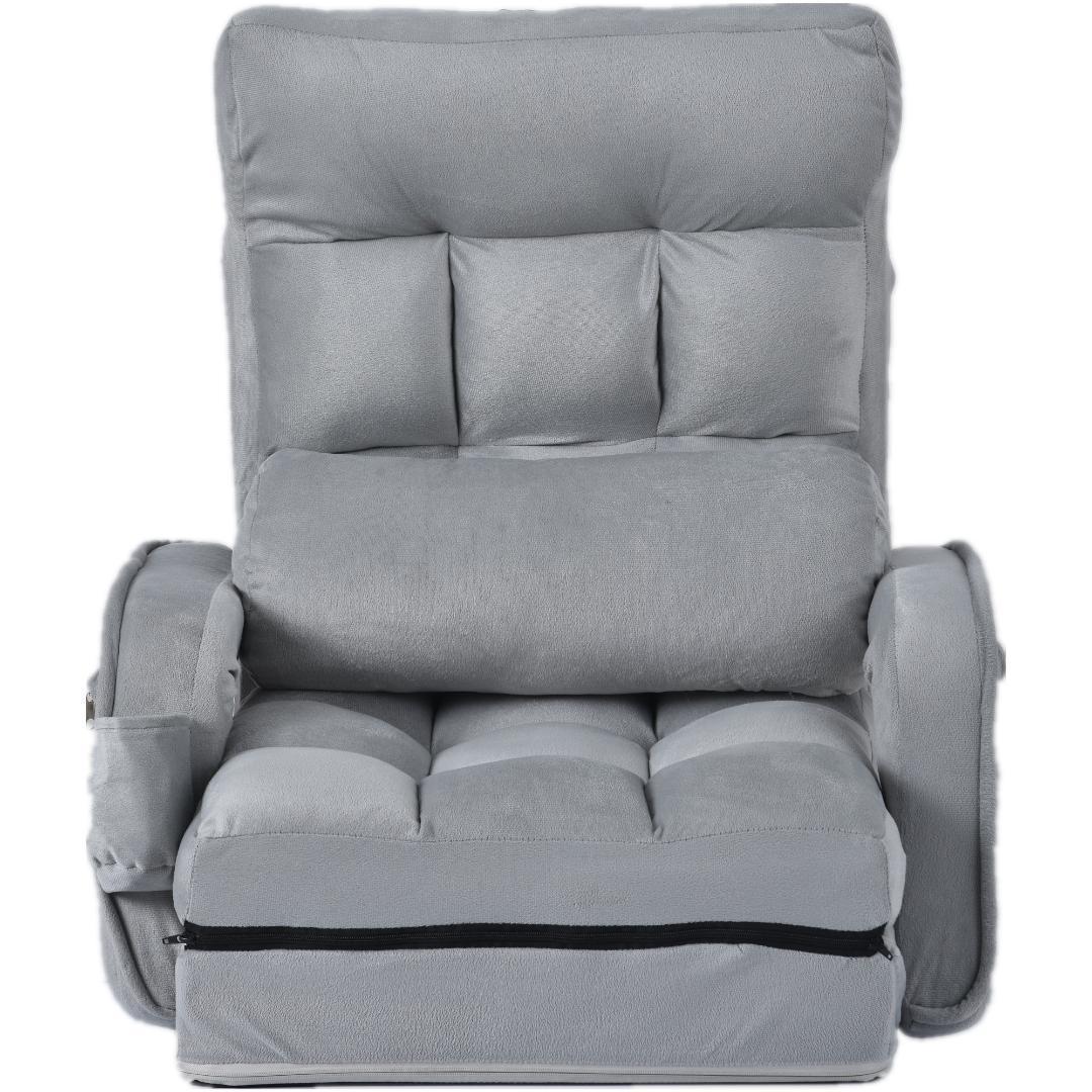 座椅子 リクライニング14段ギアリクライニングチェアー ファブリック【ライトグレ
