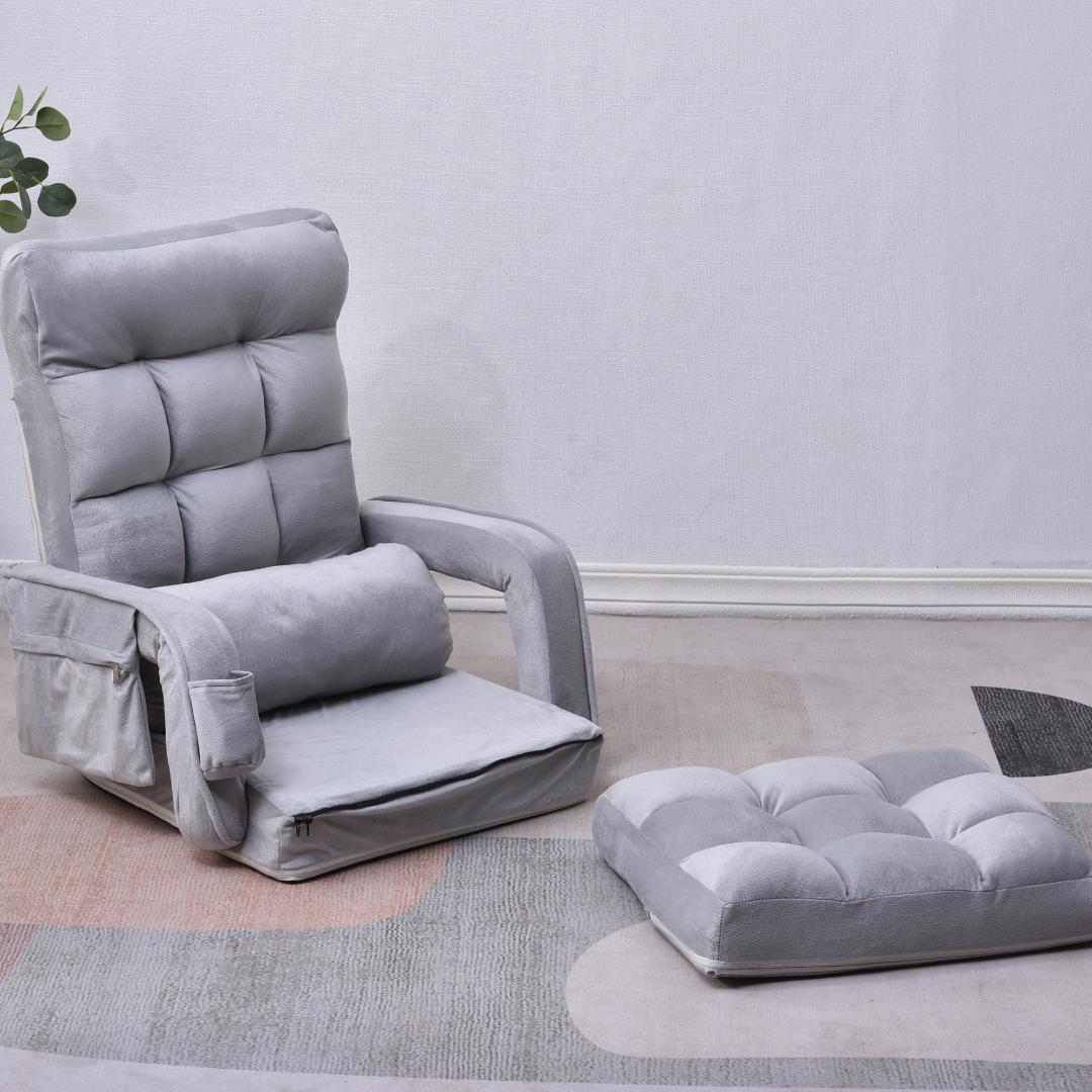 座椅子 リクライニング14段ギアリクライニングチェアー ファブリック【ライトグレ