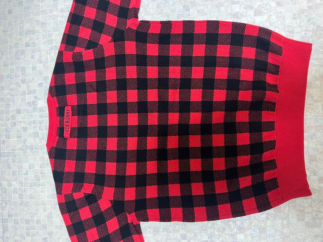 ジャックバニー パーリーゲイツ　ブロックチェック ワッペン ニット　新品