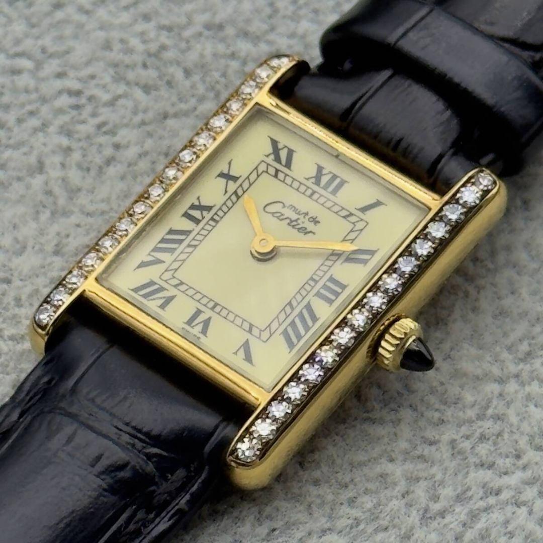 新品仕上 カルティエ プレマストタンクSM ダイヤベゼル 手巻 時計