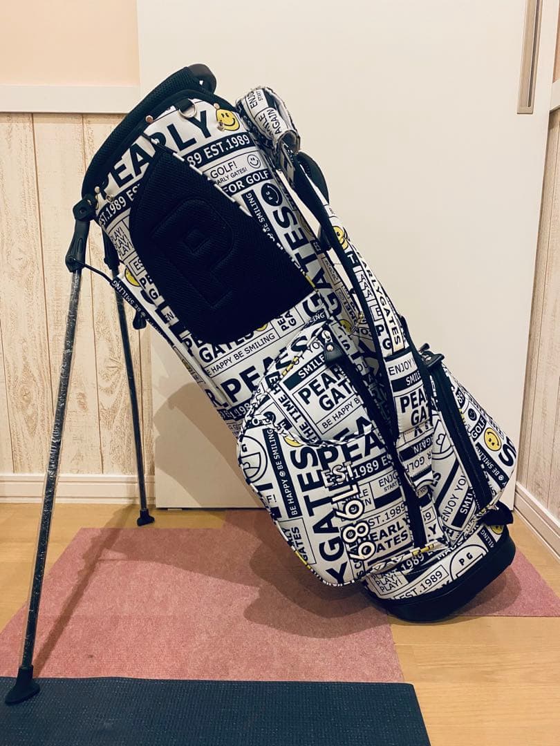 美品 限定品 パーリーゲイツ ニュースペーパー柄 スタンドキャディバッグ