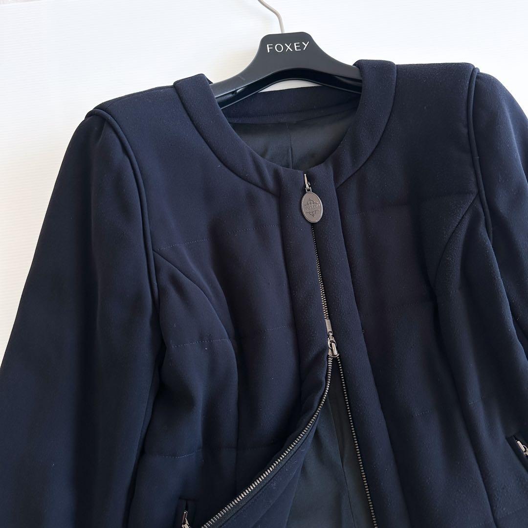 フォクシーニューヨーク / 中綿 ノーカラー ジャケット ダークネイビー 40