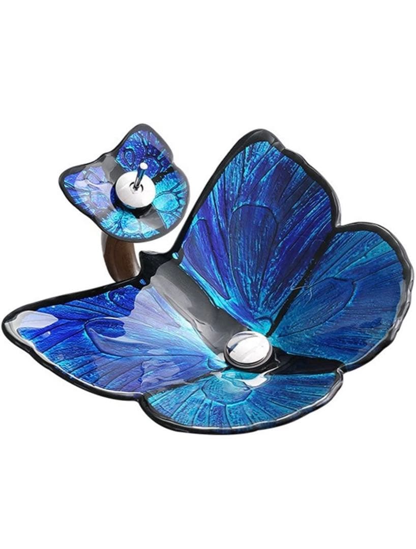 強化ガラス 洗面台蝶形シンク滝の蛇口付き バスルーム シンク バニティ シンク