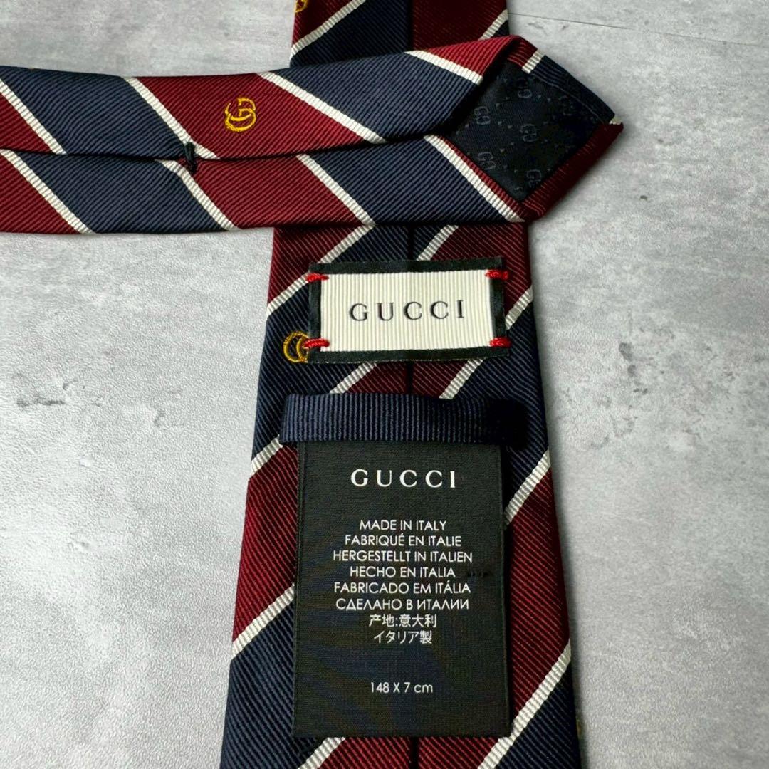 美品 GUCCI ジャガード マーモント BEE 蛇 ストライプ ネクタイ 紺赤