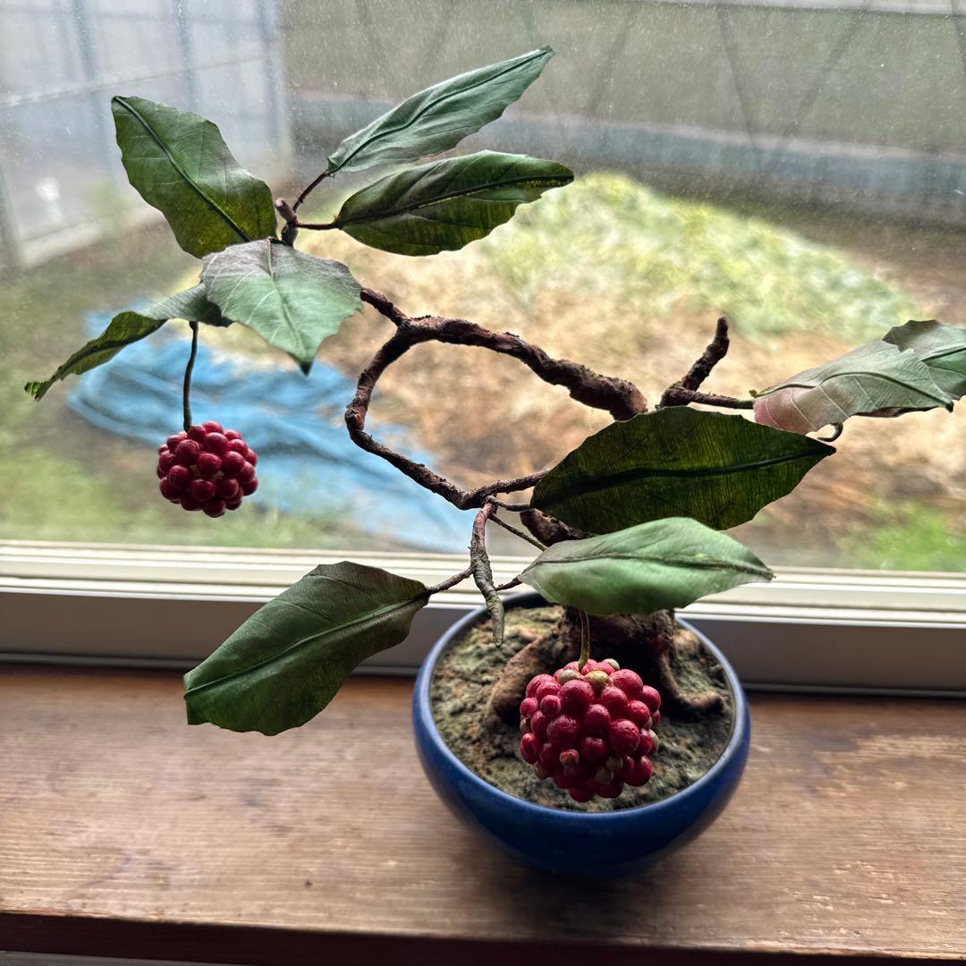 人工植物 盆栽風 緑 赤