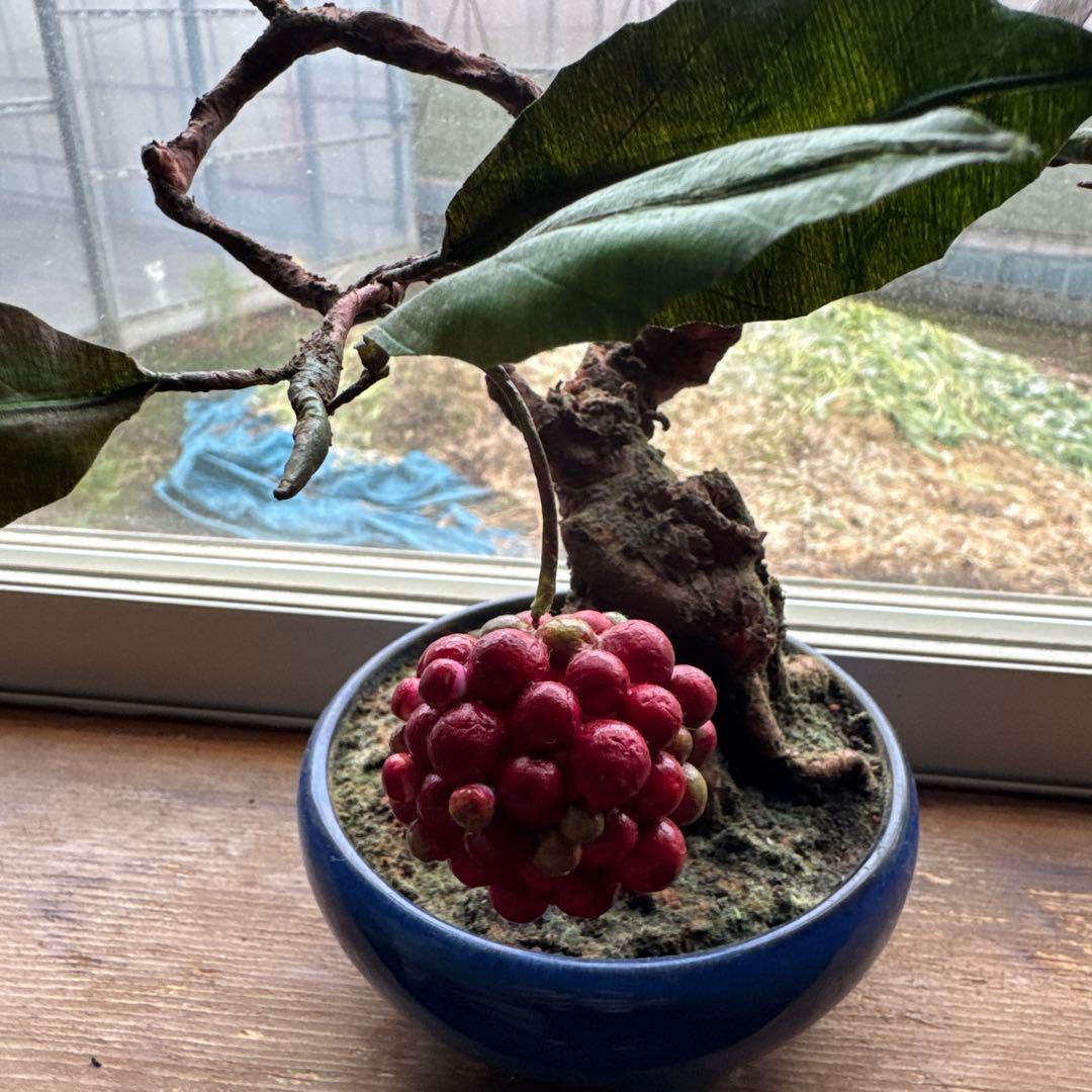 人工植物 盆栽風 緑 赤