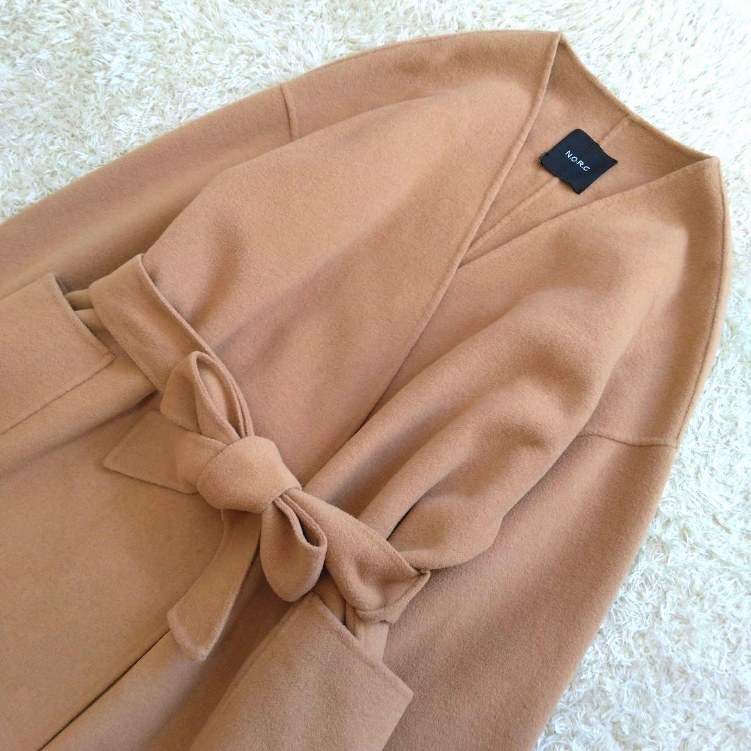 NORC ウールメルトン ノーカラーリバーコート マキシ丈 ダブルフェイス