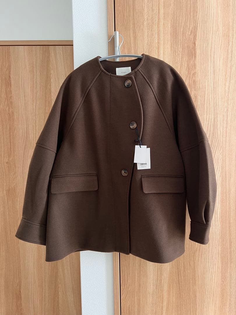 hinari ウェーブデザインミドルコート ブラウン S