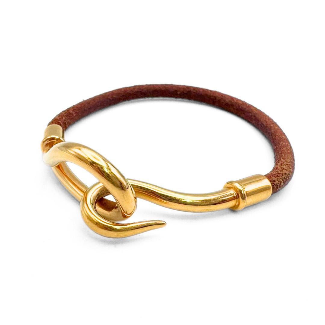 エルメス ジャンボブレスレット レザー×金具 ブラウン ゴールド金具