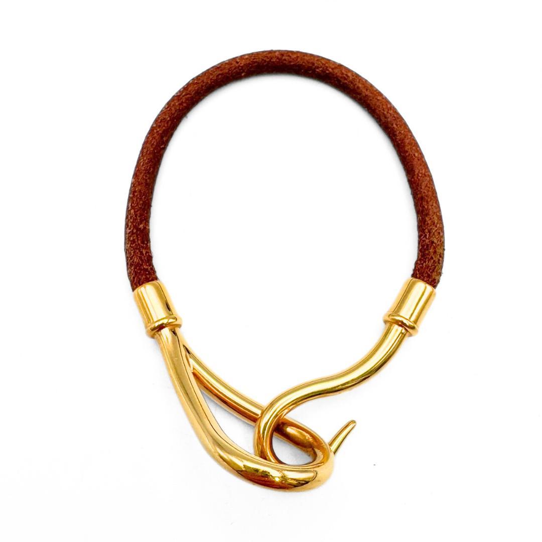 エルメス ジャンボブレスレット レザー×金具 ブラウン ゴールド金具