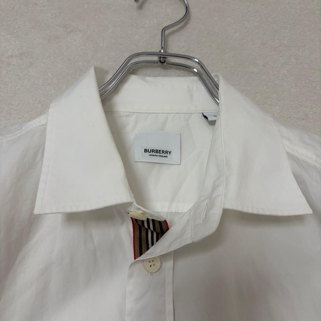 【現行美品】バーバリー 長袖シャツ 白 ドレスシャツ TBロゴ L チェック