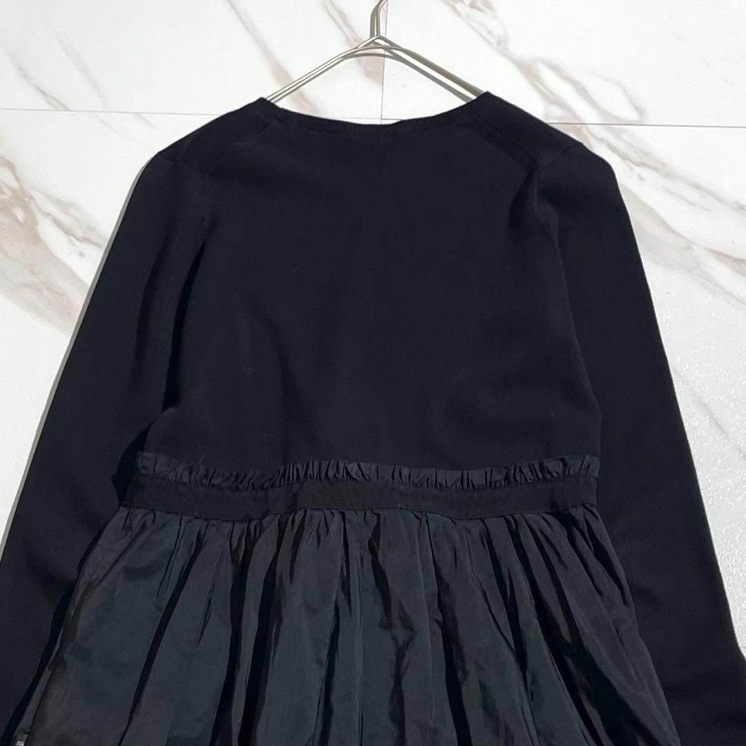 【美品/XS】モンクレール フリル ニット ワンピース リボンベルト 黒