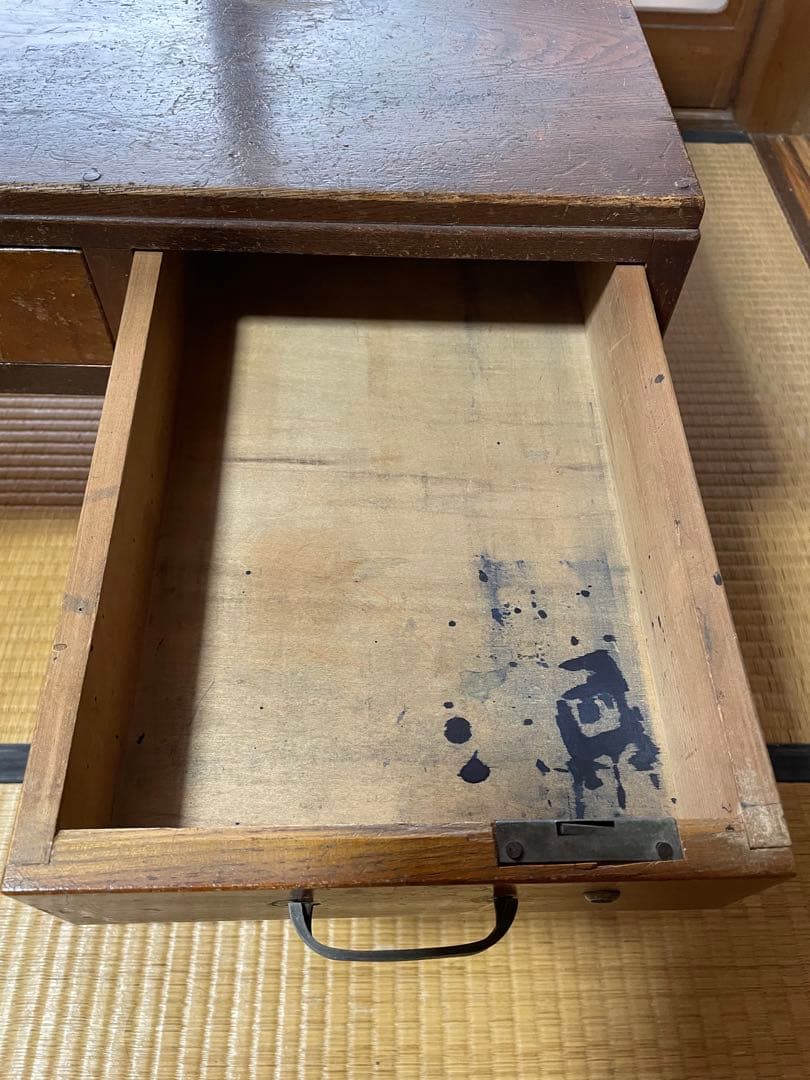 昭和レトロ 古家具 木製文机 4引き出し付き座卓 書斎机 ビンテージ
