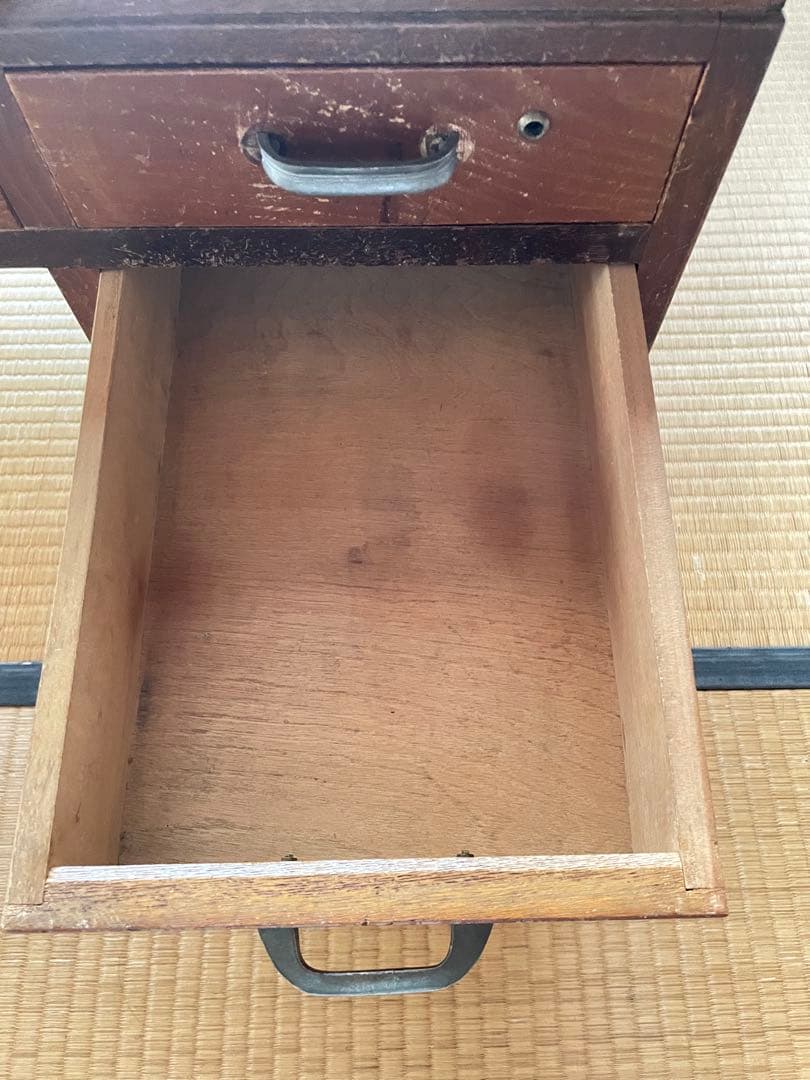 昭和レトロ 古家具 木製文机 4引き出し付き座卓 書斎机 ビンテージ