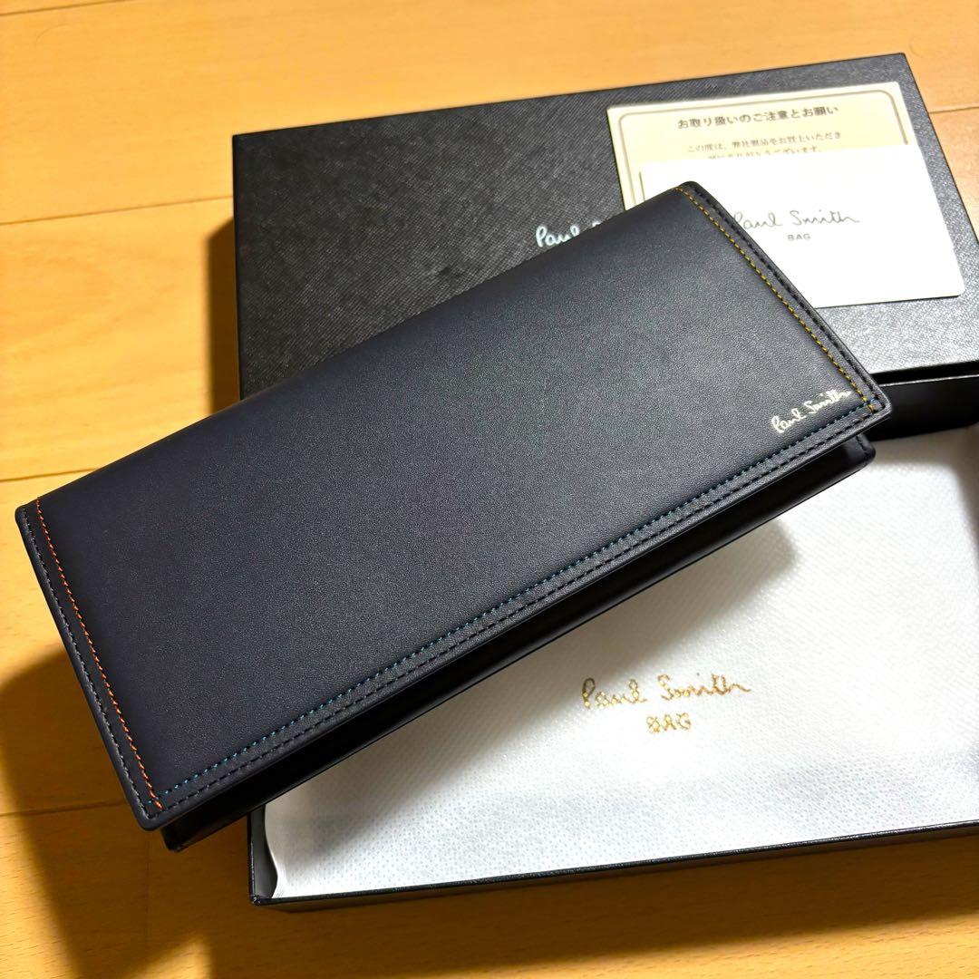 Paul Smith 長財布　ブライトストライプステッチ　新品未使用品　ネイビー