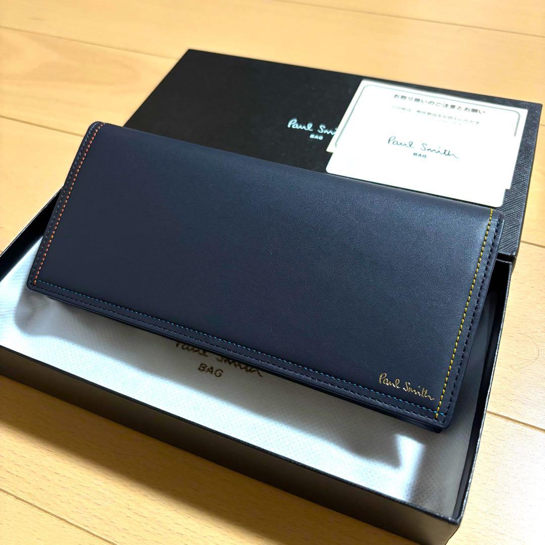 Paul Smith 長財布　ブライトストライプステッチ　新品未使用品　ネイビー