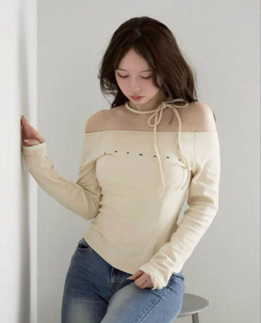 トップス andmarry Mary logo choker tops ivory