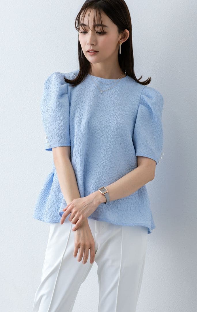 アメノチハレ　フリル付きペプラムトップス 半袖