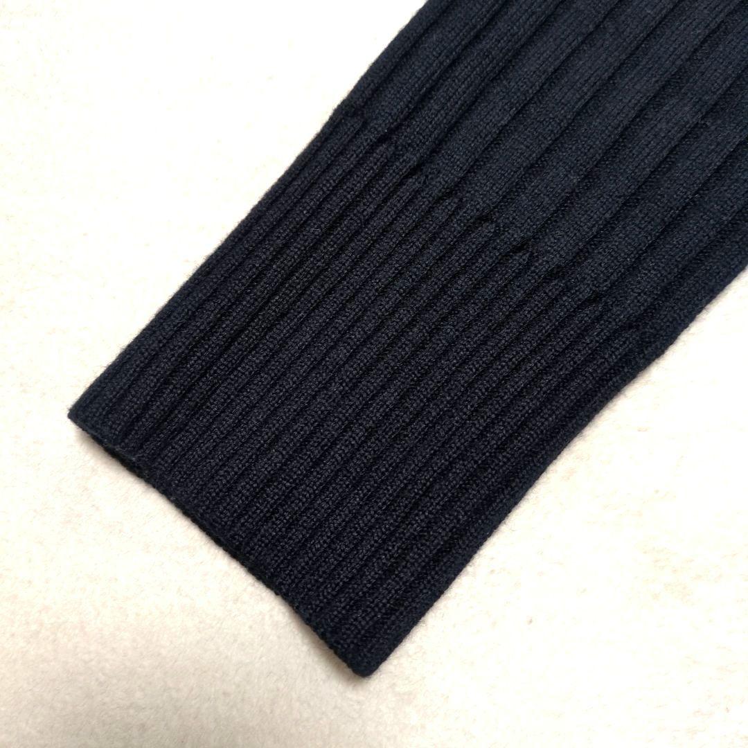 濃紺 ネイビー リブ編み タートルネック セーター ニット イタリア製糸 ウール
