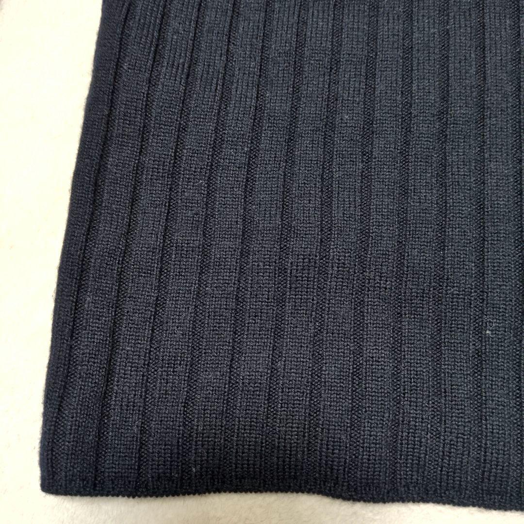 濃紺 ネイビー リブ編み タートルネック セーター ニット イタリア製糸 ウール