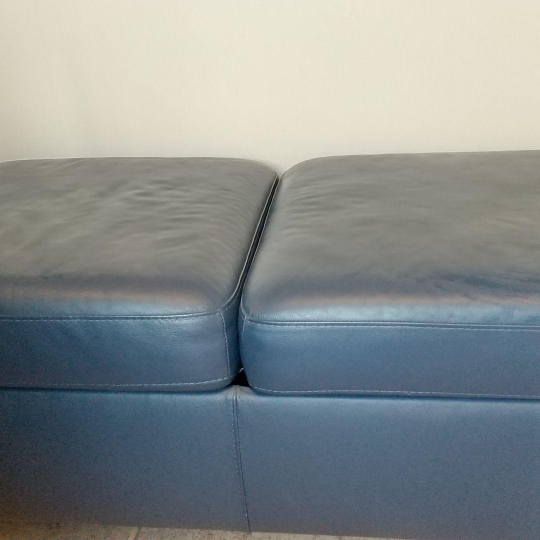 本革ダブルオットマンテーブル付 濃紺 収納付きスツール