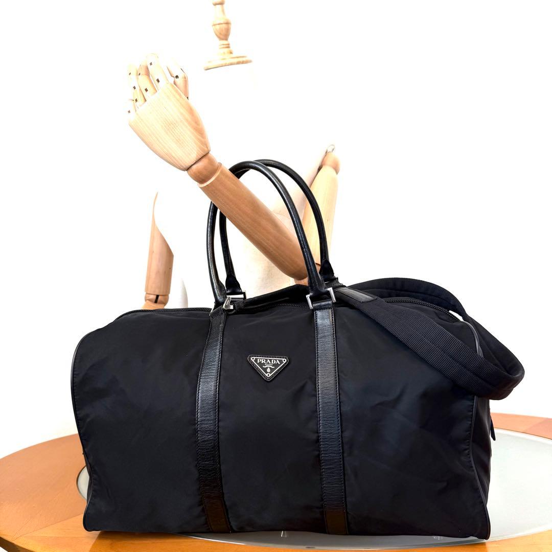 【美品】PRADA プラダ　ナイロンボストンバッグ三角ロゴ 2WAY 黒