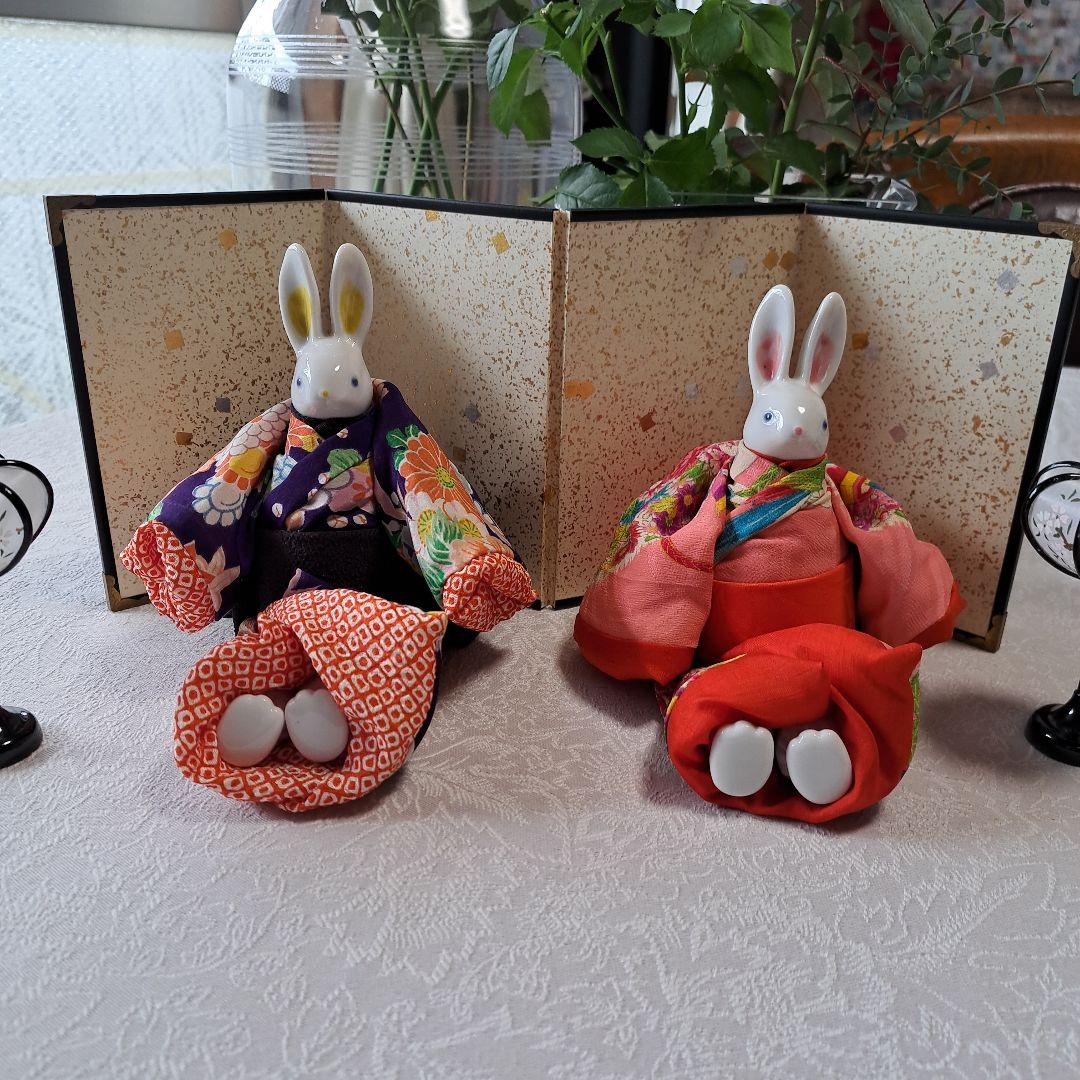 ウサギのひな人形 ハンドメイド伝統的な和服仕立て