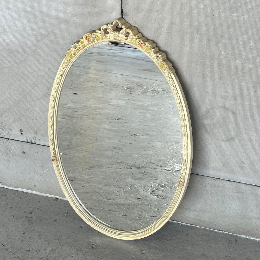 70s ロココ調 イタリア製 オーバルミラー 壁掛鏡 ヴィンテージ デコラティブ