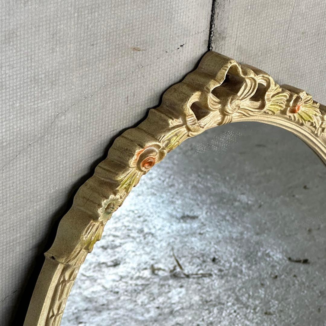 70s ロココ調 イタリア製 オーバルミラー 壁掛鏡 ヴィンテージ デコラティブ