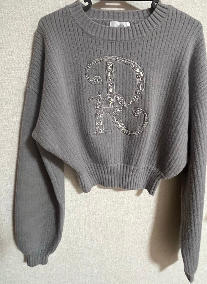 Darich ダーリッチ　DRビジューボリュームリブニットトップス　グレー