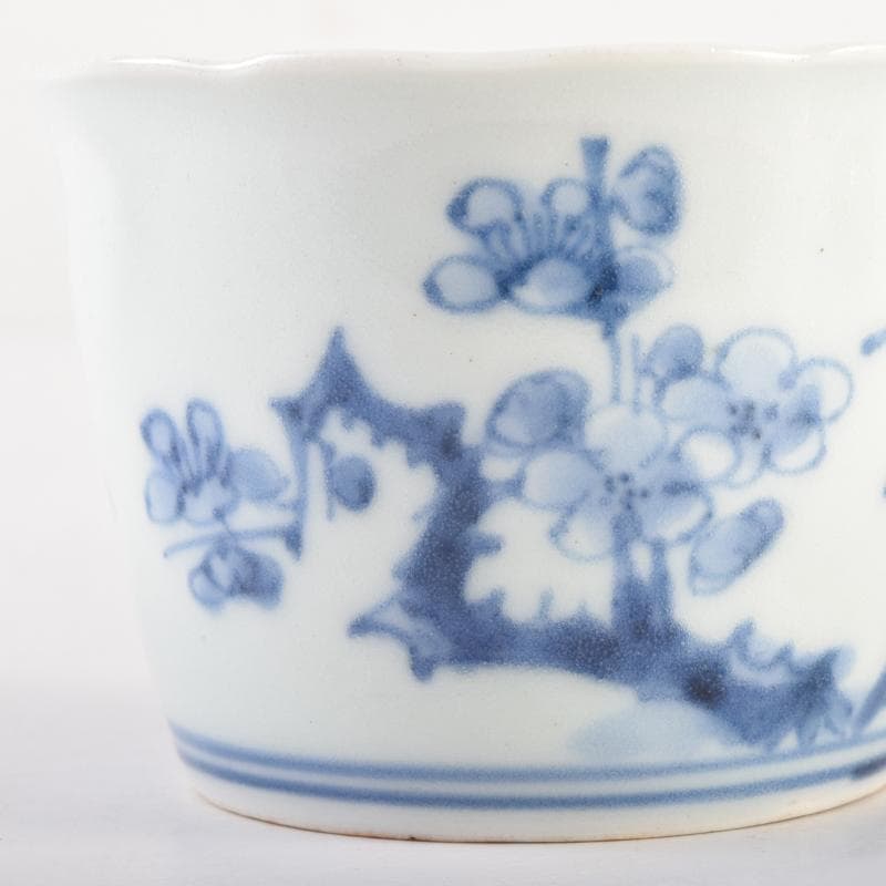 伊万里焼　染付　角福柿右衛門様式　松竹梅文　猪口　時代箱付　C　6969