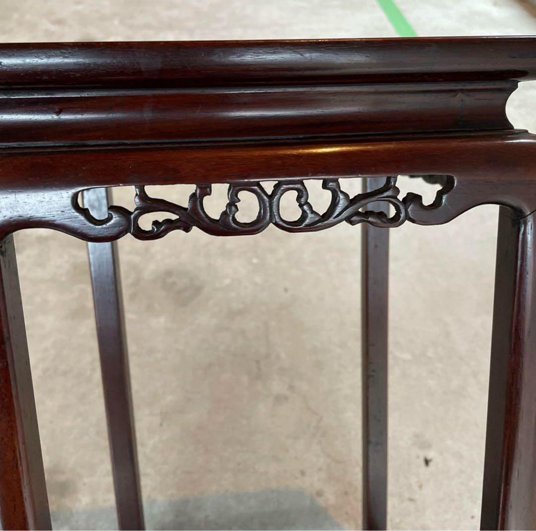 【紫檀花台】木製の木製彫刻入りデザインのサイドテーブル