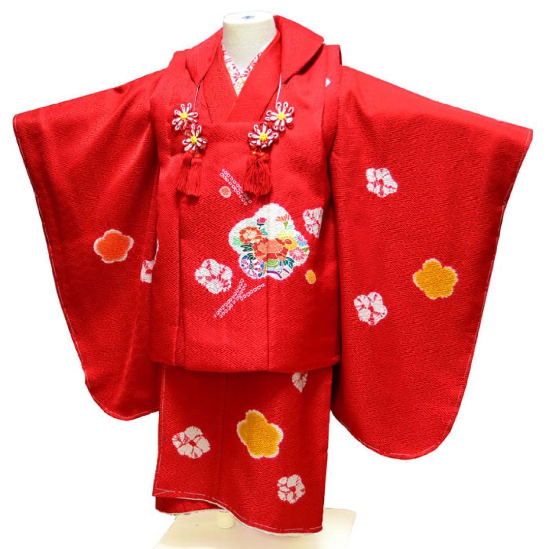 １点のみ 在庫処分価格　七五三 正絹 着物 3歳 女の子 正絹被布セット 赤