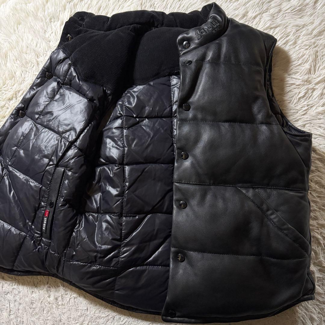 美品/希少モデル■schott レザー ダウンベスト　リバーシブル　羊革　黒　L