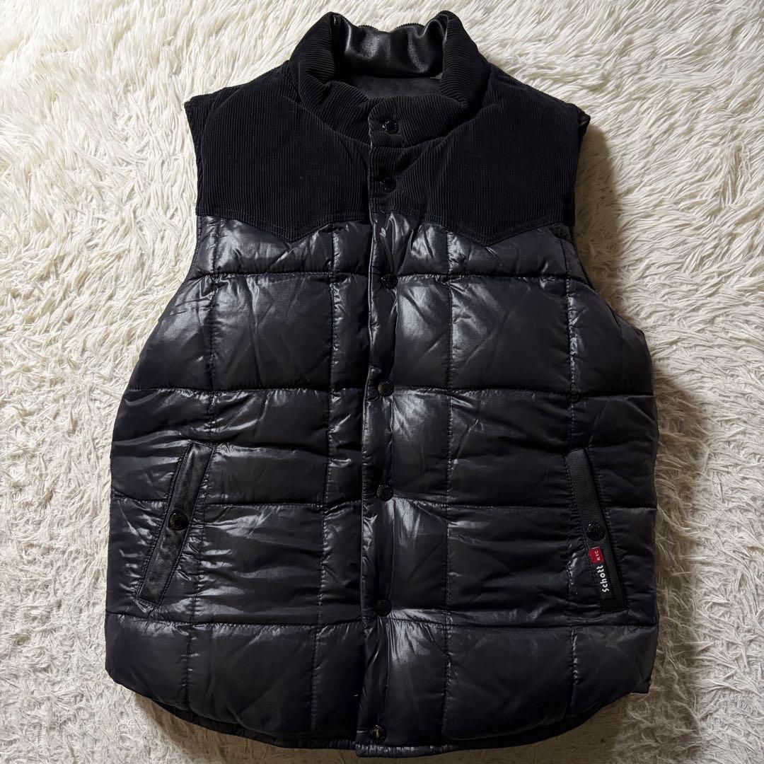 美品/希少モデル■schott レザー ダウンベスト　リバーシブル　羊革　黒　L