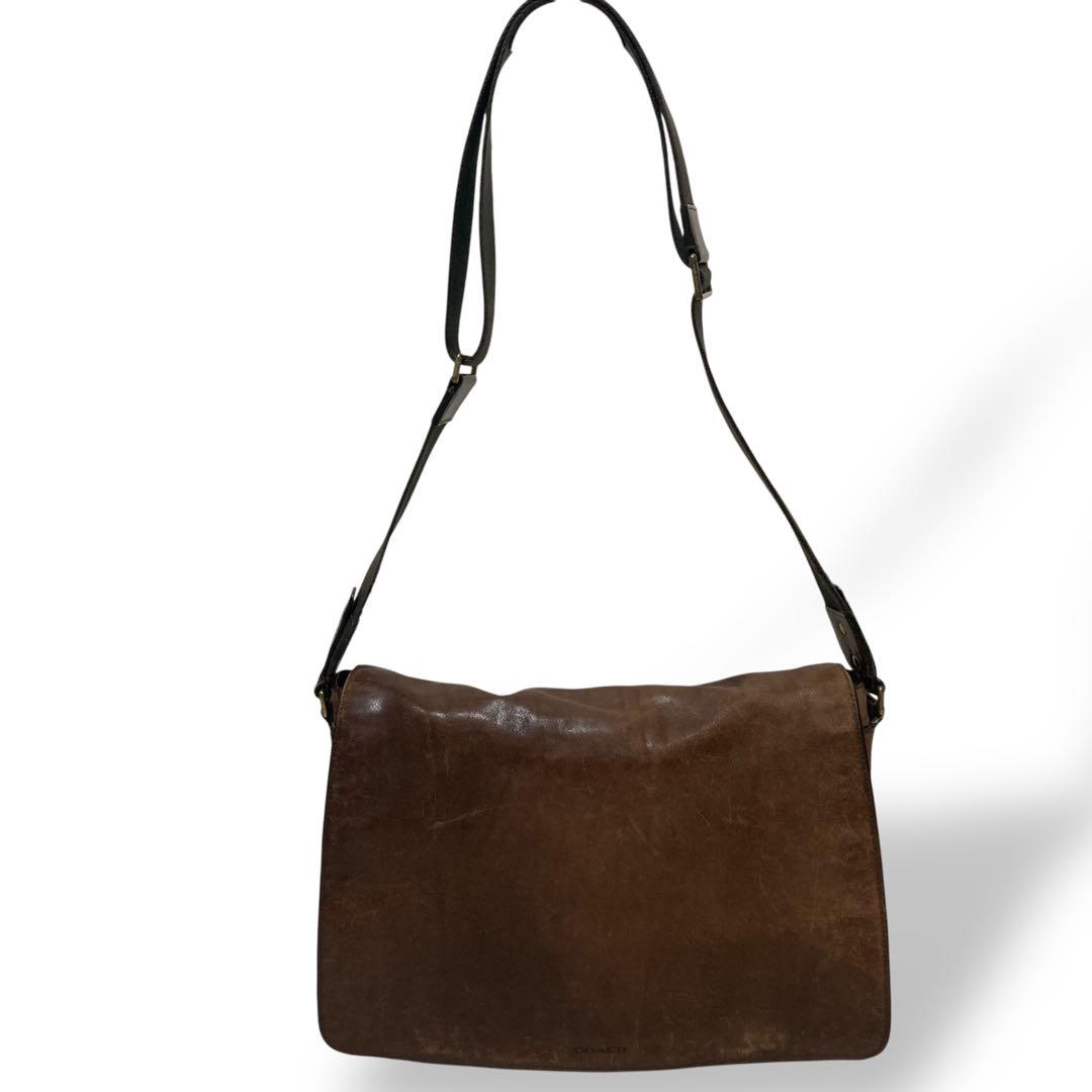 【ヴィンテージ】コーチ　メッセンジャーバッグ　ブラウン　ロゴ型押し　オールレザー