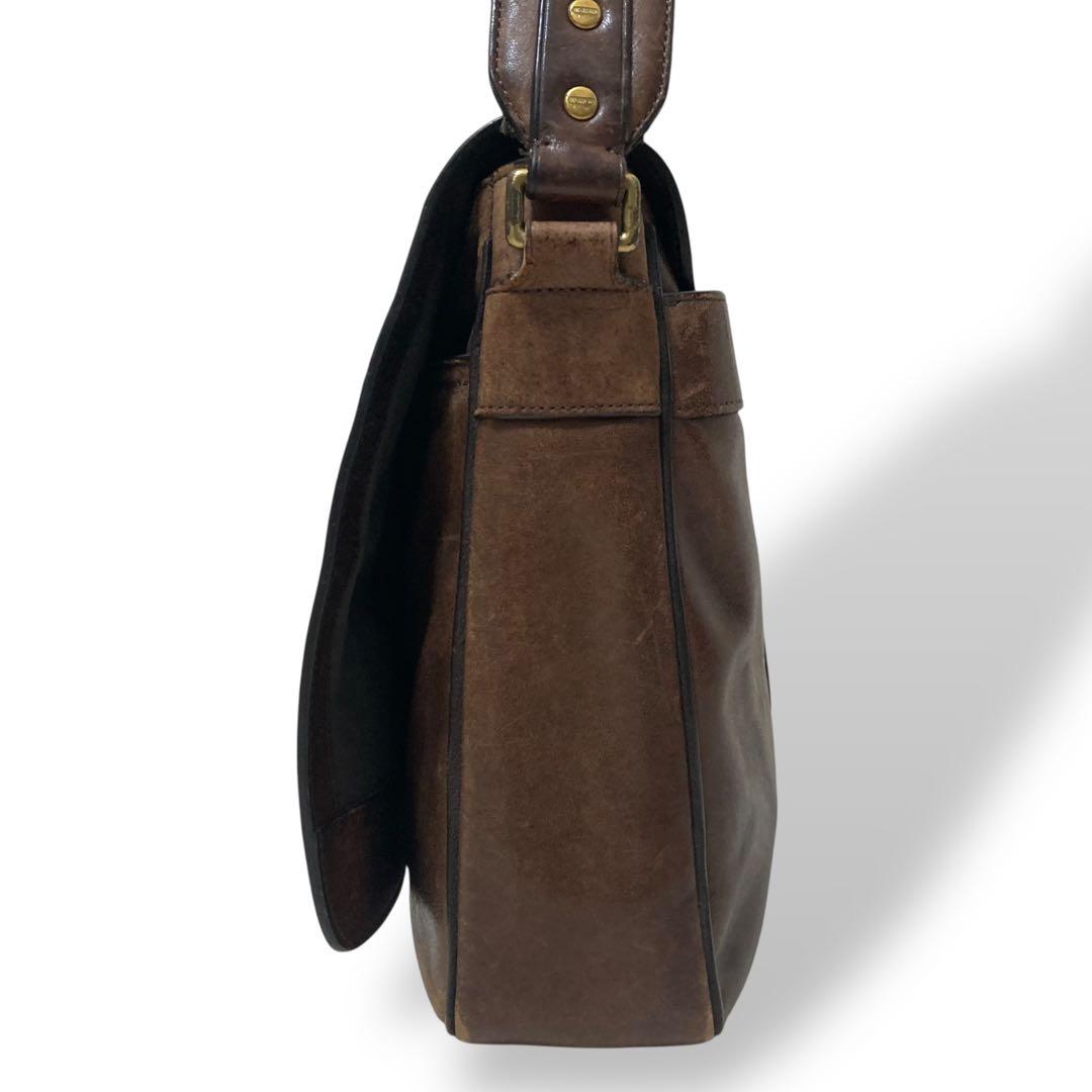 【ヴィンテージ】コーチ　メッセンジャーバッグ　ブラウン　ロゴ型押し　オールレザー