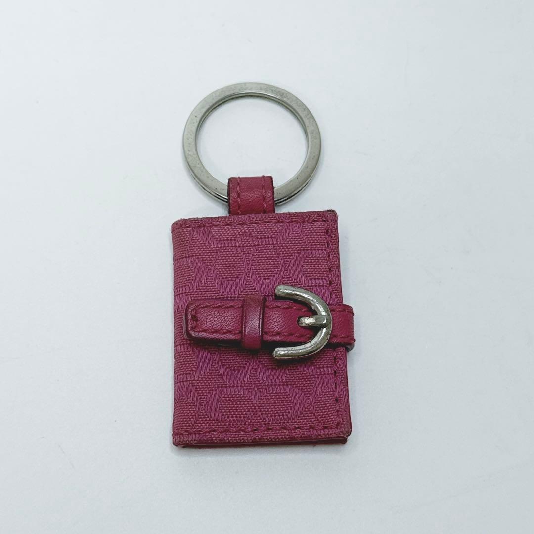 【24時間以内発送】コーチ チャーム キャンバス 手帳型 ピンク キーリング