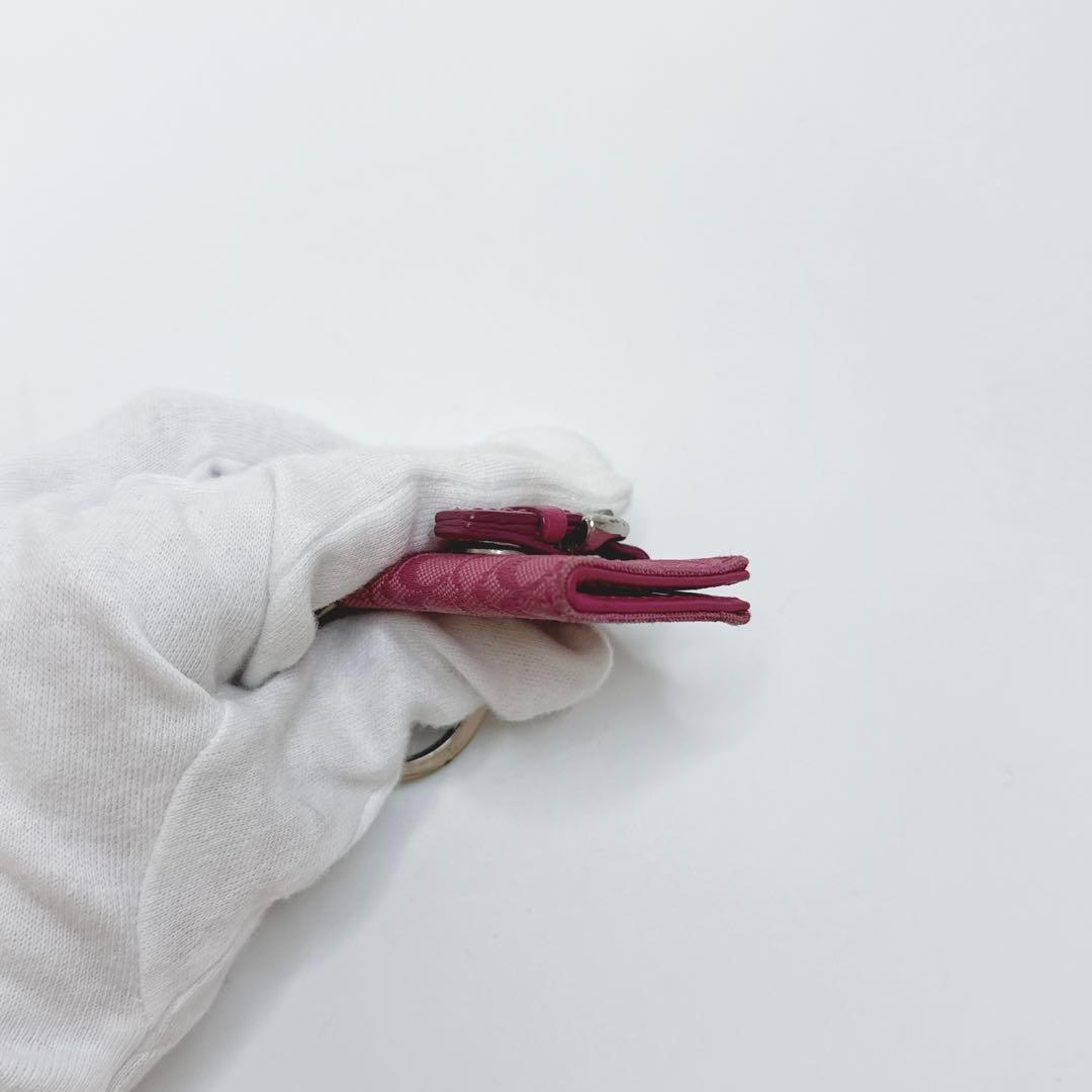 【24時間以内発送】コーチ チャーム キャンバス 手帳型 ピンク キーリング